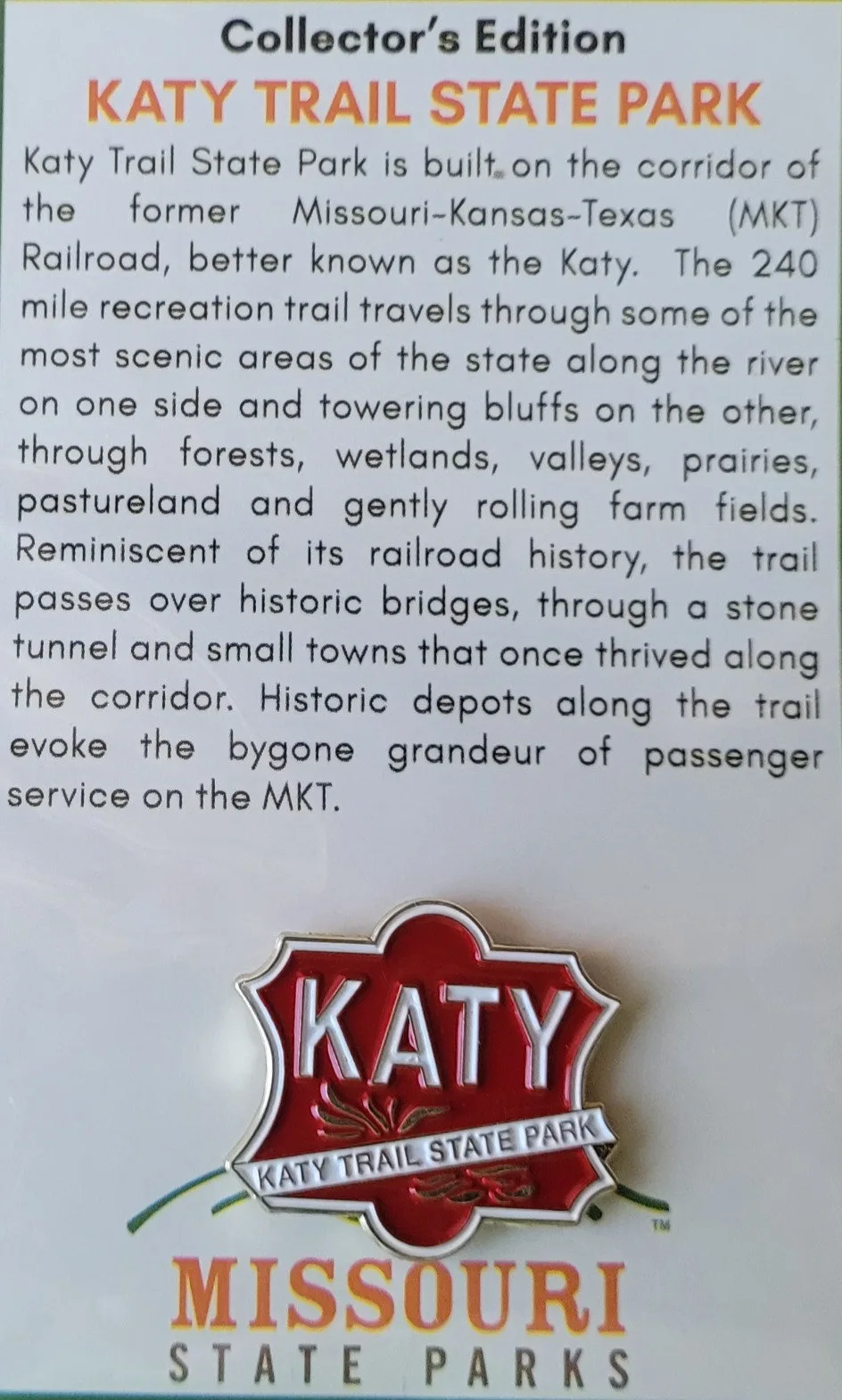 Katy Trail lapel/cap pin